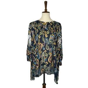 Jess & Jane "Bohemia" 3/4 Sleeve Sonata Paisley Tunic With Chiffon Hem in LARGE